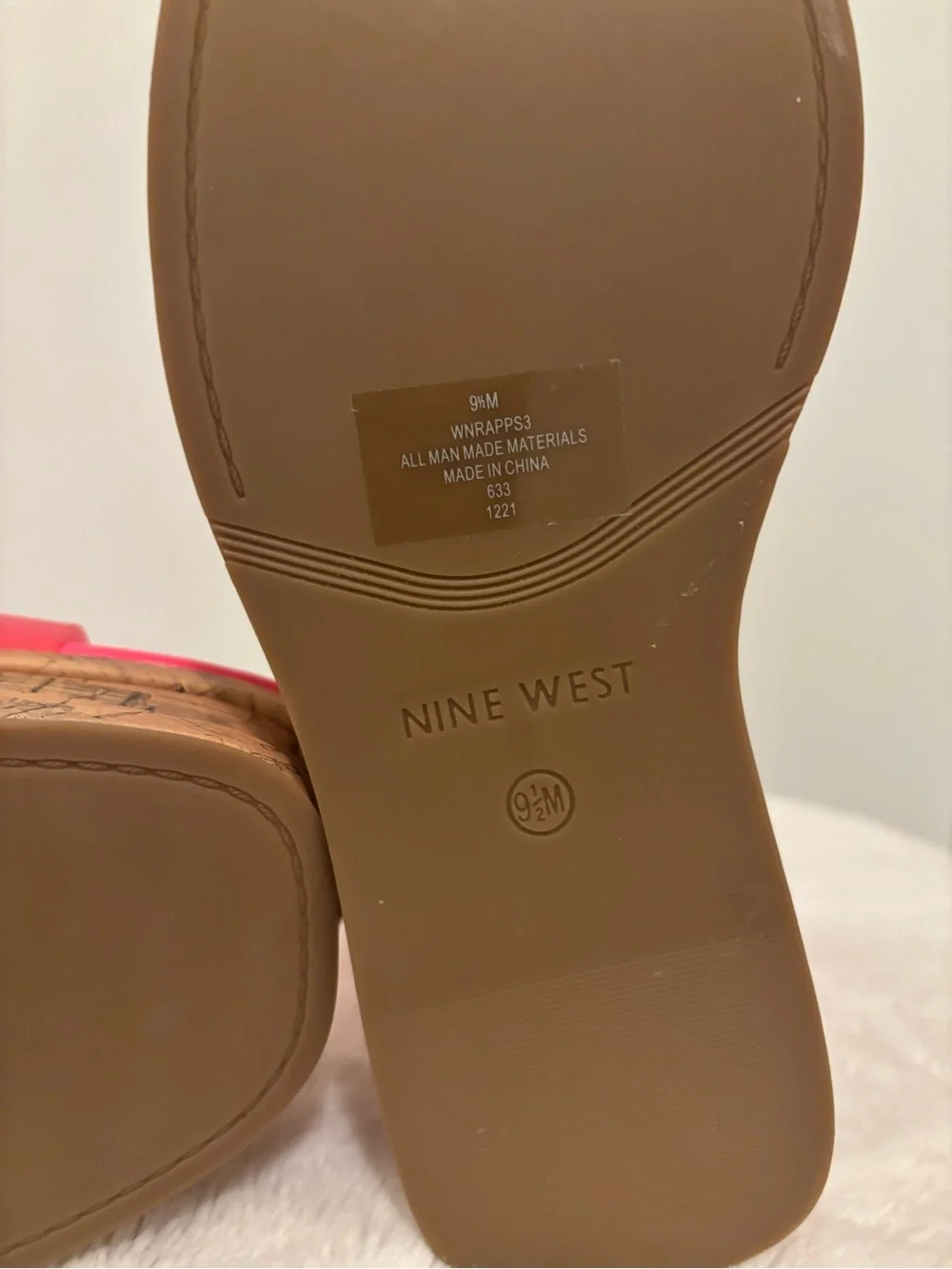 Nine West Neon Pink Cork Platform Wedge Sandals